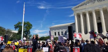 Women protest Brett Kavanaugh at the US Supreme Court